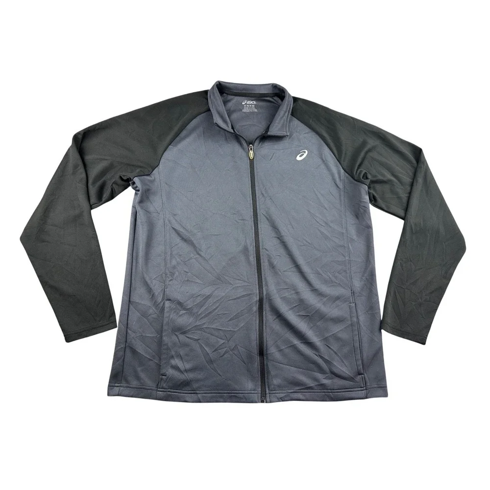 Asics Full Zip Jacket Men XL Gray Black Colorblock Stand Collar Sportswear Light
